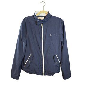 Original Penguin Navy Blue Lightweight Hoodie Jacket With Stand Collar Zip Front